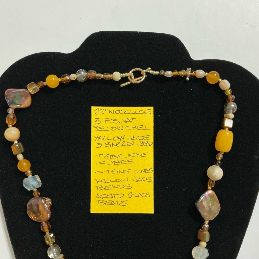22” Yellow Jade, Tiger’s Eye & Assorted Beaded Necklace